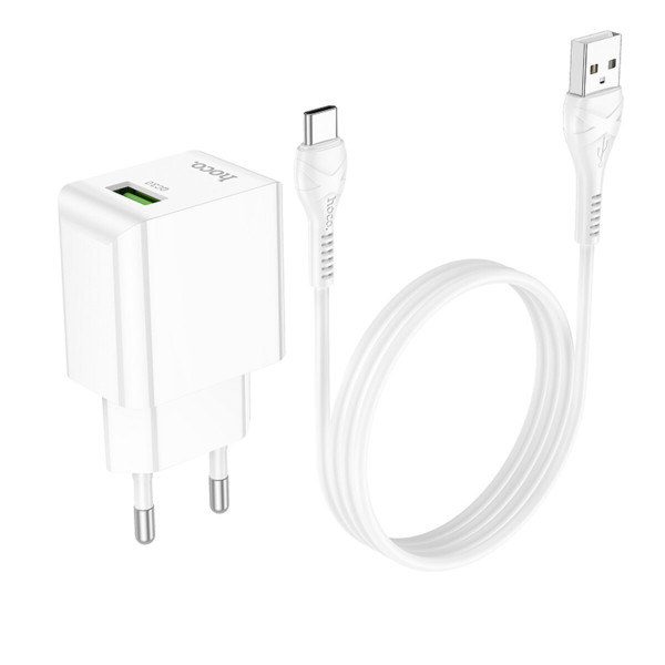 Мережевий зарядний пристрій HOCO C98A Proton single port QC3.0 charger set(Type-C) Білий