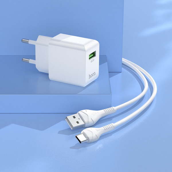 Мережевий зарядний пристрій HOCO C98A Proton single port QC3.0 charger set(Type-C) Білий