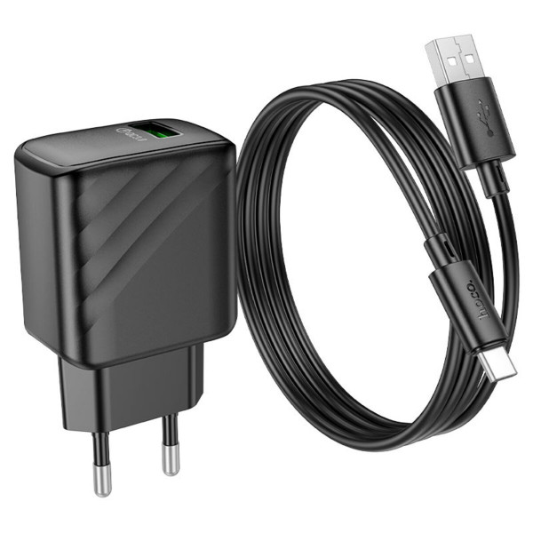 Мережевий зарядний пристрій HOCO CS21A Rich single port QC3.0 charger set (Type-C)(EU) Чорний