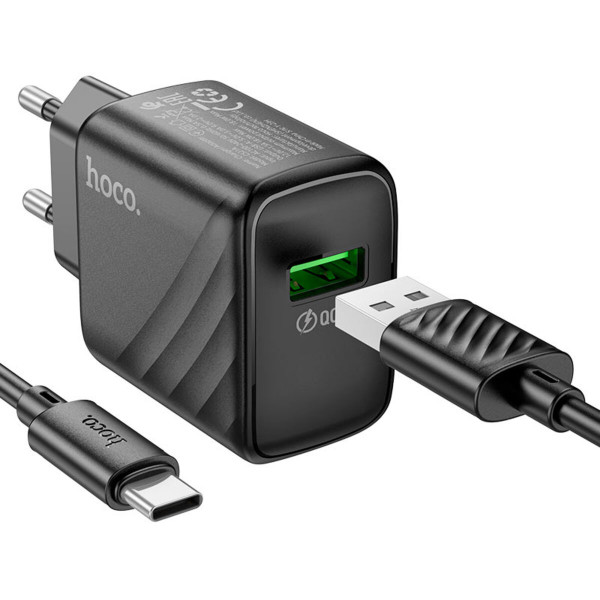 Мережевий зарядний пристрій HOCO CS21A Rich single port QC3.0 charger set (Type-C)(EU) Чорний