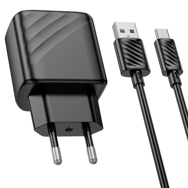 Мережевий зарядний пристрій HOCO CS21A Rich single port QC3.0 charger set (Type-C)(EU) Чорний