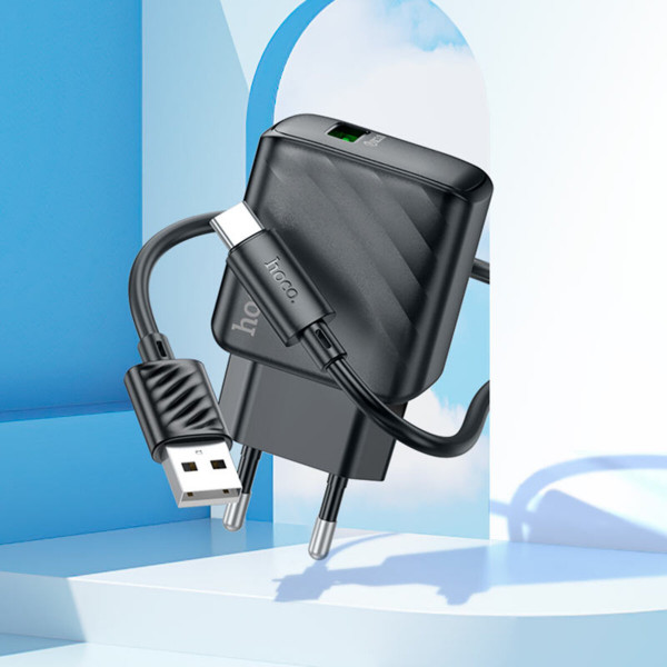 Мережевий зарядний пристрій HOCO CS21A Rich single port QC3.0 charger set (Type-C)(EU) Чорний