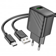 Мережевий зарядний пристрій HOCO CS21A Rich single port QC3.0 charger set (Type-C)(EU) Чорний