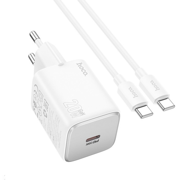 Мережевий зарядний пристрій HOCO N40 Mighty single port PD20W charger set(Type-C to Type-C) Білий