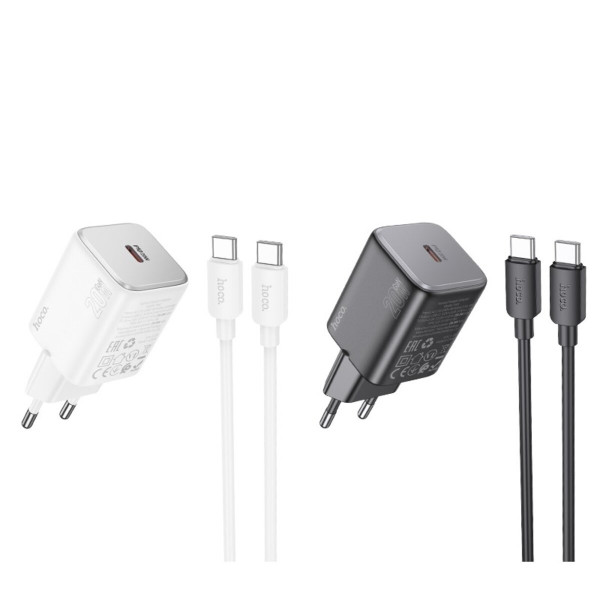 Мережевий зарядний пристрій HOCO N40 Mighty single port PD20W charger set(Type-C to Type-C) Білий