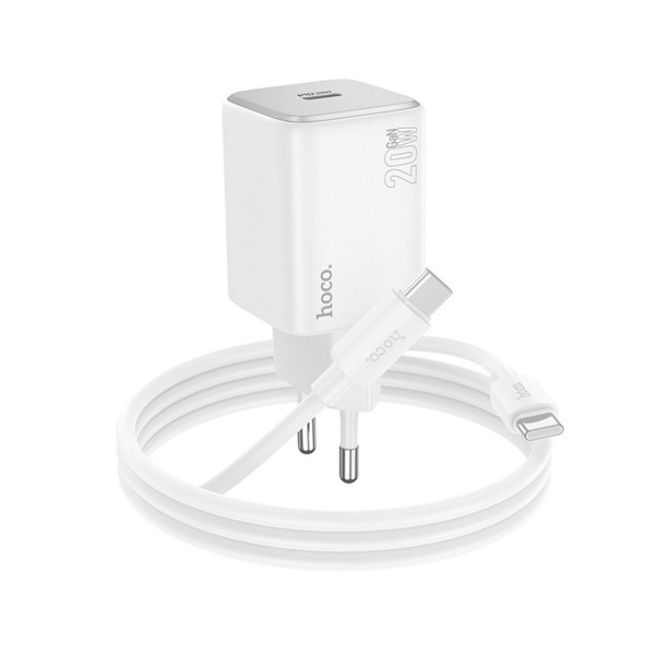 Мережевий зарядний пристрій HOCO N40 Mighty single port PD20W charger set(Type-C to Type-C) Білий