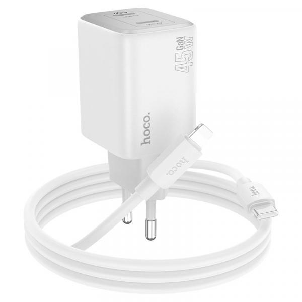 Мережевий зарядний пристрій HOCO N42 Elogiado dual-port PD45W(2C) charger set(C to iP) Білий