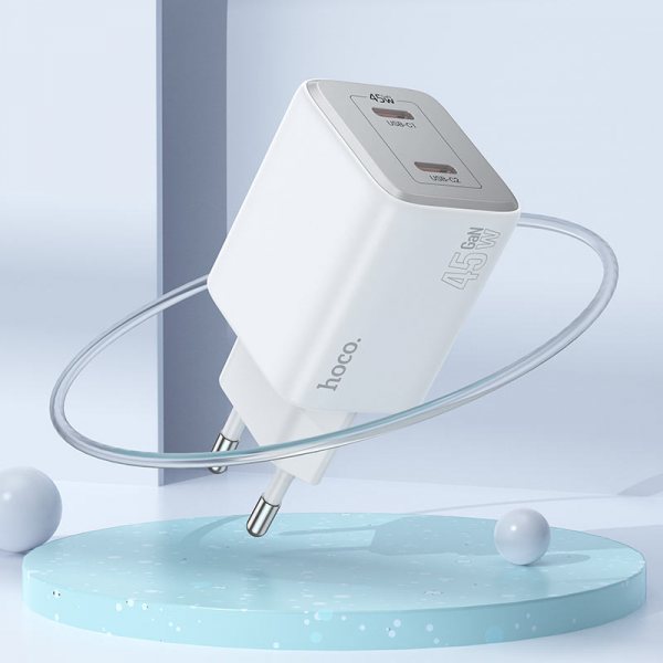 Мережевий зарядний пристрій HOCO N42 Elogiado dual-port PD45W(2C) charger set(C to iP) Білий