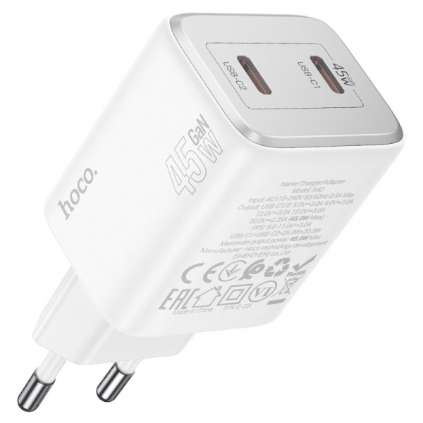 Мережевий зарядний пристрій HOCO N42 Elogiado dual-port PD45W(2C) charger set(C to iP) Білий