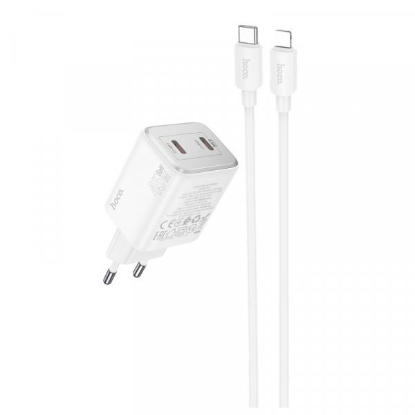 Мережевий зарядний пристрій HOCO N42 Elogiado dual-port PD45W(2C) charger set(C to iP) Білий