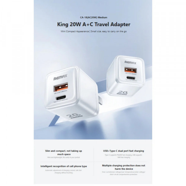 Мережевий зарядний пристрій REMAX Kings 20W A+C Charger CA-18(AC20W) EU-white (6954851236825)