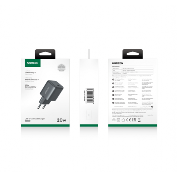 Мережевий зарядний пристрій UGREEN X512 20W USB-C GaN Fast Charger EU Grey (UGR-55528)