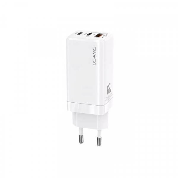 Мережевий зарядний пристрій Usams US-CC110 T33 65W 3 Ports GaN Mini Fast Charger білий