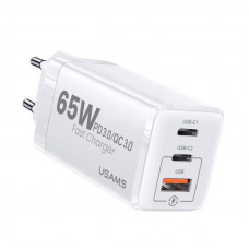 Мережевий зарядний пристрій Usams US-CC110 T33 65W 3 Ports GaN Mini Fast Charger білий