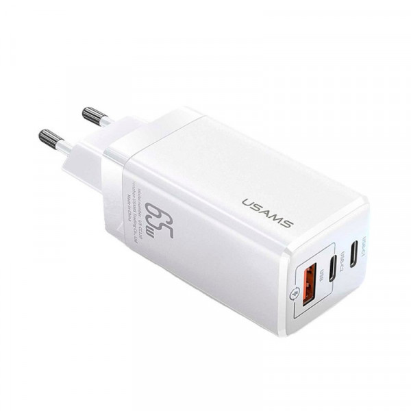 Мережевий зарядний пристрій Usams US-CC110 T33 65W 3 Ports GaN Mini Fast Charger білий
