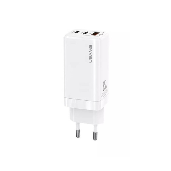 Мережевий зарядний пристрій Usams US-CC110 T33 65W 3 Ports GaN Mini Fast Charger white