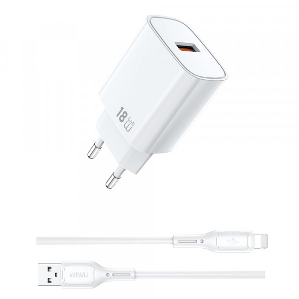 Мережевий зарядний пристрій WIWU 18W Essen GaN Fast Charger + Cable Combo Wi-G006 A-L EU White (6977703654769)