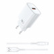 Мережевий зарядний пристрій WIWU 18W Essen GaN Fast Charger + Cable Combo Wi-G006 A-L EU White (6977703654769)