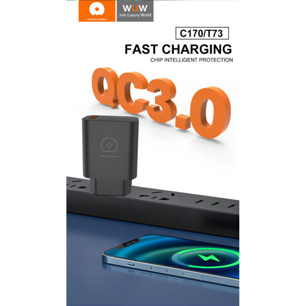 Мережевий зарядний пристрій WUW-C170 QC 3.0 single USB charger 18W (6972573335312)