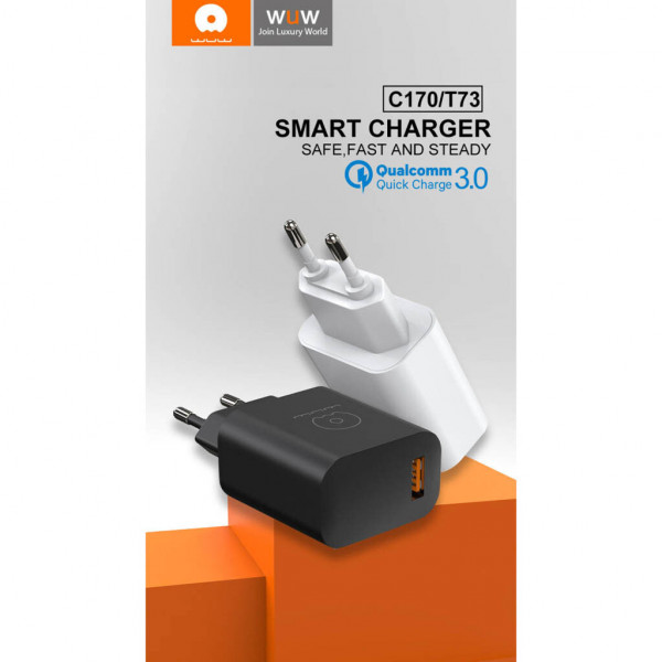 Мережевий зарядний пристрій WUW-C170 QC 3.0 single USB charger 18W (6972573335312)