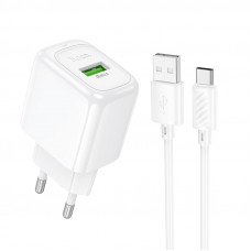 Мережевий зарядний пристрій з кабелем HOCO CS52A Surplus single-port QC3.0 charger set(Type-C) White (6942007631471)