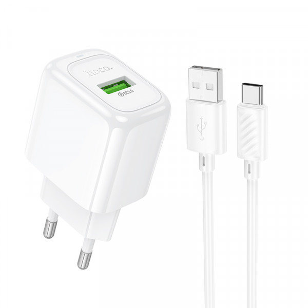 Мережевий зарядний пристрій з кабелем HOCO CS52A Surplus single-port QC3.0 charger set(Type-C) White (6942007631471)