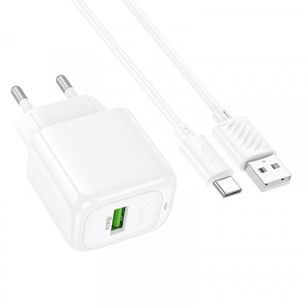 Мережевий зарядний пристрій з кабелем HOCO CS52A Surplus single-port QC3.0 charger set(Type-C) White (6942007631471)