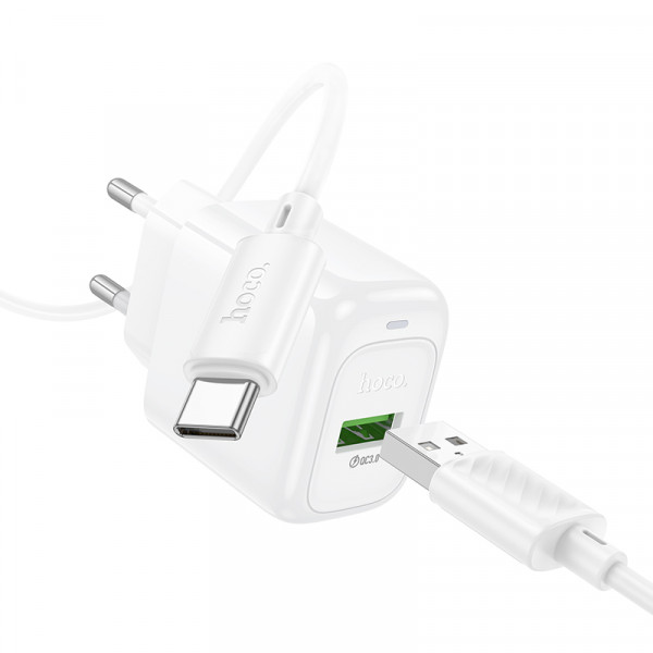 Мережевий зарядний пристрій з кабелем HOCO CS52A Surplus single-port QC3.0 charger set(Type-C) White (6942007631471)