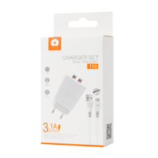 Мережевий зарядний пристрій з кабелем WUW-T55 2USB/3.1A set micro (6972573333974)