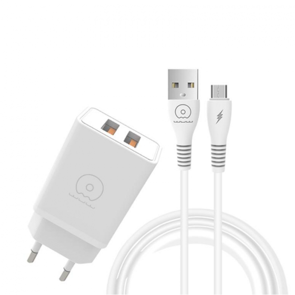 Мережевий зарядний пристрій з кабелем WUW-T55 2USB/3.1A set micro (6972573333974)