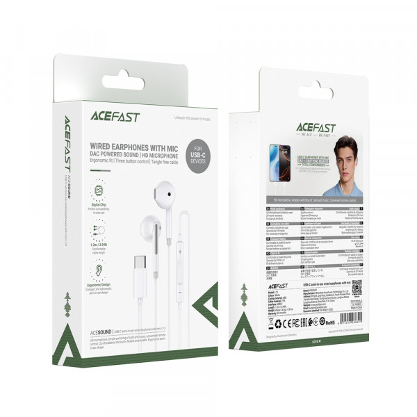 Навушники ACEFAST L13 USB-C semi-in-ear wired earphones with mic White (6974316286691)