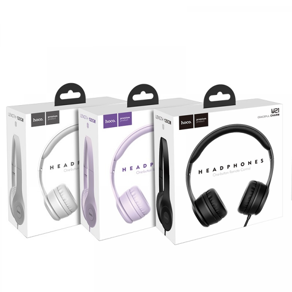 Навушники HOCO W21 Graceful charm wire control headphones Purple (6931474708304)