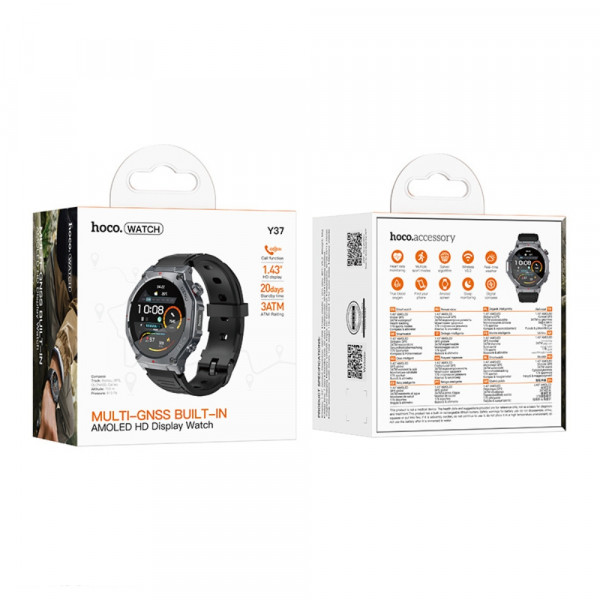 Смарт-годинник HOCO Y37 AMOLED 36mm. 520 mAh. GPS sports watch(call version) Black (6942007666046)