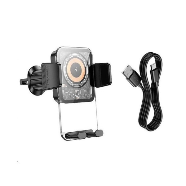 Тримач для мобiльного з БЗП BOROFONE BH209 Riley wireless fast charging car holder(air outlet) Чорний