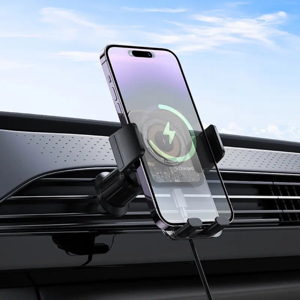 Тримач для мобiльного з БЗП BOROFONE BH209 Riley wireless fast charging car holder(air outlet) Чорний