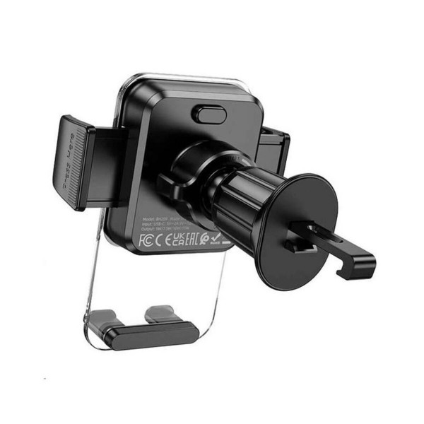 Тримач для мобiльного з БЗП BOROFONE BH209 Riley wireless fast charging car holder(air outlet) Чорний