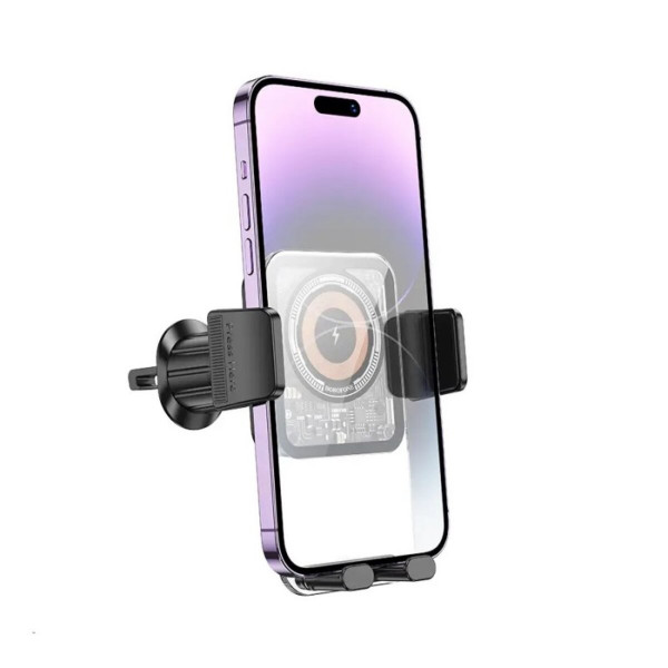 Тримач для мобiльного з БЗП BOROFONE BH209 Riley wireless fast charging car holder(air outlet) Чорний