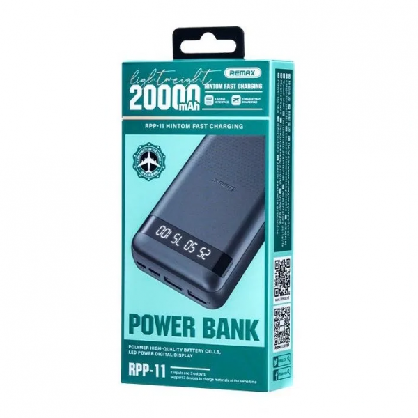 Зовнішній акумулятор REMAX Hintom 2.4A Fast Charging Power Bank 20000mAh RPP-11 Black (6954851218838)