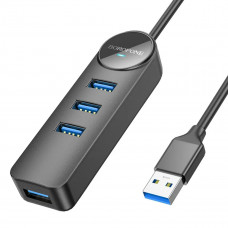 Адаптер Borofone DH5 Erudite 4-in-1 adapter(USB to USB3.0*4)(L=1.2M) Чорний