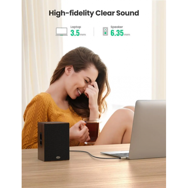 Аудіокабель UGREEN AV127 3.5mm to 6.35mm TRS Stereo Audio Cable 2m (Gray)(UGR-10628)