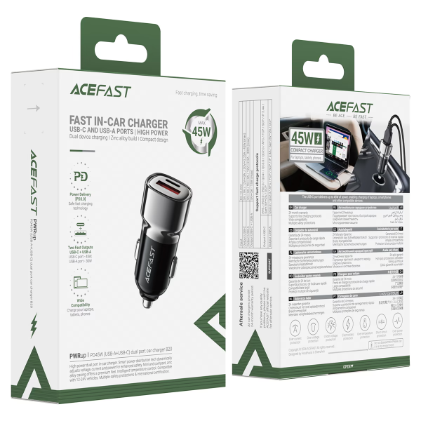 Автомобільний зарядний пристрій ACEFAST B20 PD45W (USB-C+USB-A) car charger metal gray (6974316287162)