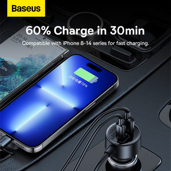Автомобільний зарядний пристрій Baseus High Efficiency Pro 1-for-2 Car Cigarette Lighter 30W Cosmic Чорний