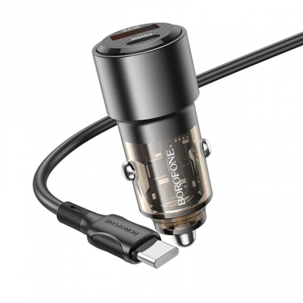 Автомобільний зарядний пристрій BOROFONE BZ20A Smart 83W dual port PD65W+QC3.0 car charger set(C to C) Transparent Black (6941991101663)