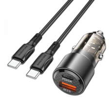 Автомобільний зарядний пристрій BOROFONE BZ20A Smart 83W dual port PD65W+QC3.0 car charger set(C to C) Transparent Black (6941991101663)