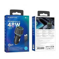Автомобільний зарядний пристрій BOROFONE BZ21 Brilliant 48W dual port PD30W+QC3.0 car charger set(Type-C to Type-C) Black (6941991101199)