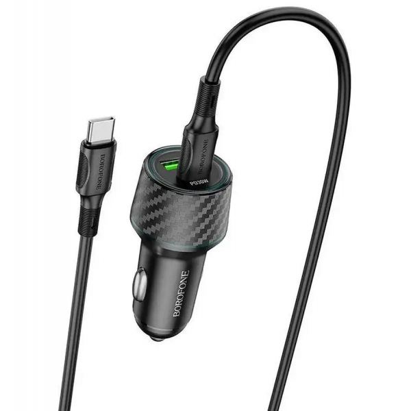 Автомобільний зарядний пристрій BOROFONE BZ21 Brilliant 48W dual port PD30W+QC3.0 car charger set(Type-C to Type-C) Black (6941991101199)