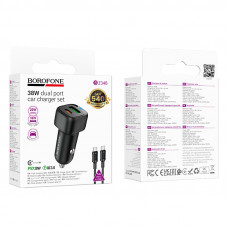 Автомобільний зарядний пристрій BOROFONE BZ34B Cloud PD38W(1C1A) car charger set(C to C) Black (6941991122415)