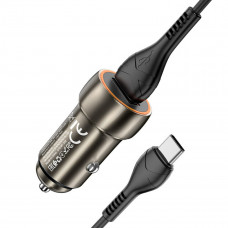 Автомобільний зарядний пристрій HOCO Z46 Блакитний shield single port QC3.0 18W (Type-C) Metal Gray
