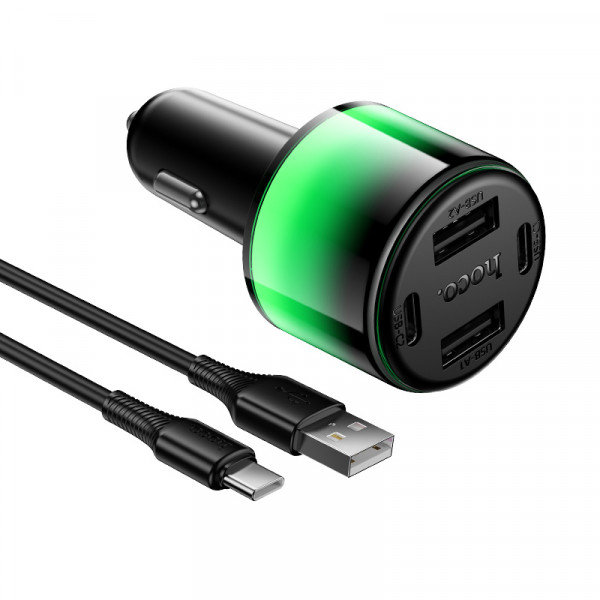 Автомобільний зарядний пристрій HOCO Z69 Vivido 24W(2C2A) car charger set(Type-C) Black (6942007681551)