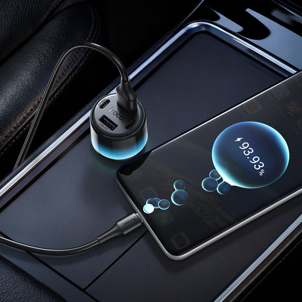 Автомобільний зарядний пристрій HOCO Z69 Vivido 24W(2C2A) car charger set(Type-C) Black (6942007681551)